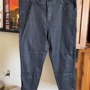 Universal Standard Black Coated Meuse High Rise Zipper Ankle Slim Jeans Size 20